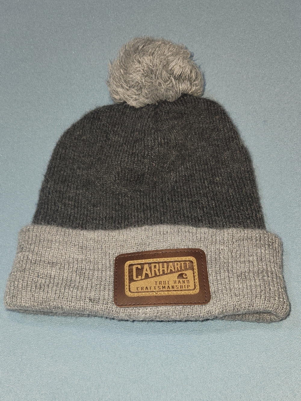 Carhartt Dark Gray and Light Gray Pom Cuffed Beanie